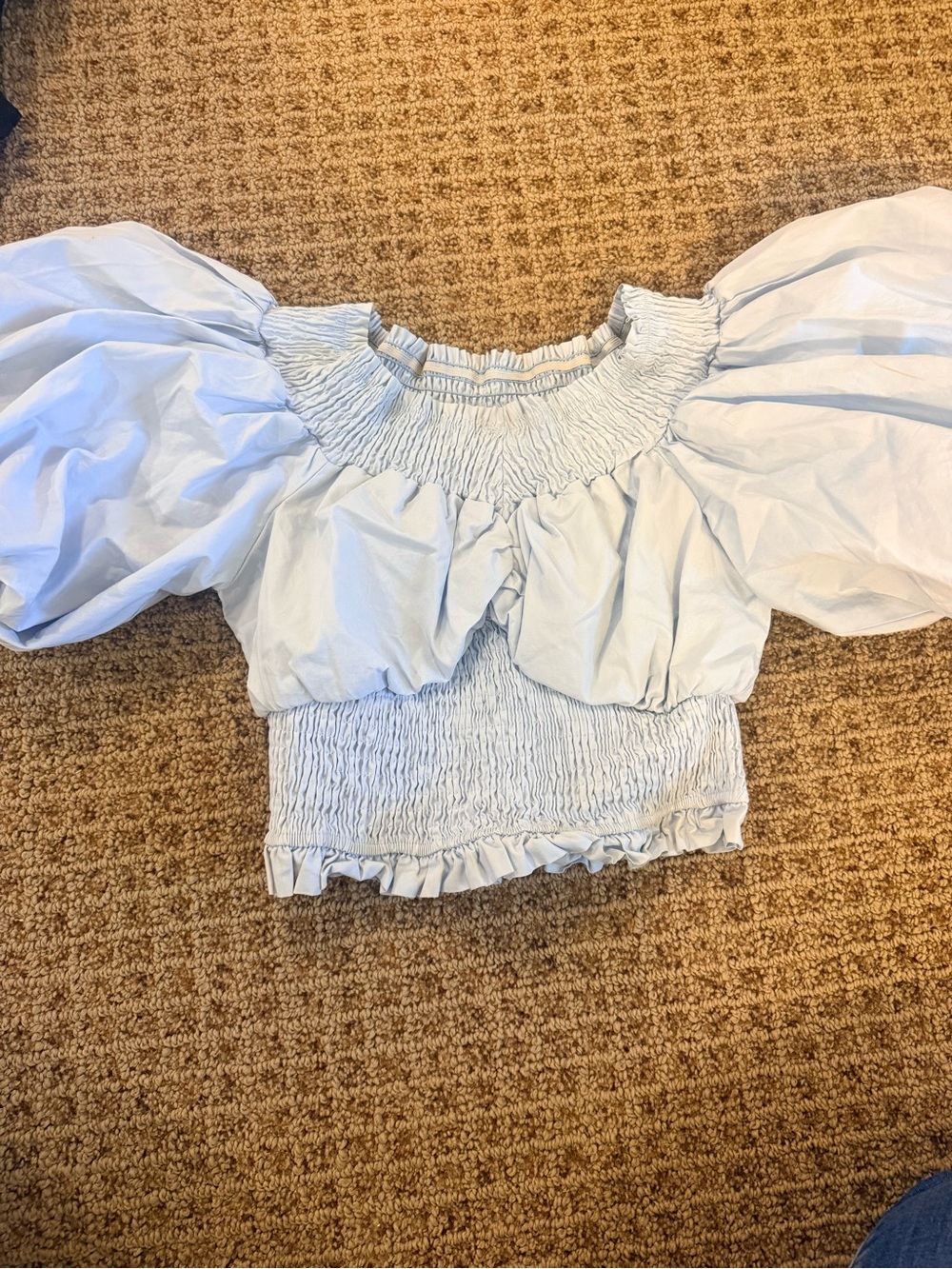 Light Blue Smocked Puff Sleeve Crop Top